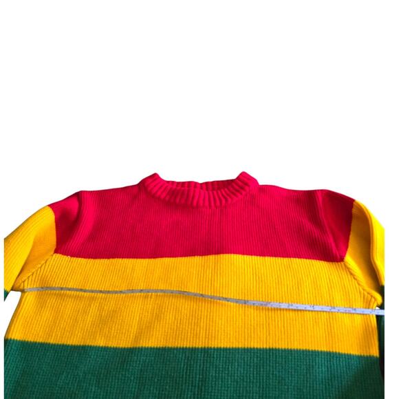 Vintage Montgomery Ward Rainbow Primary Color Striped Sweater Jumper Girl SZ L - Picture 5 of 6